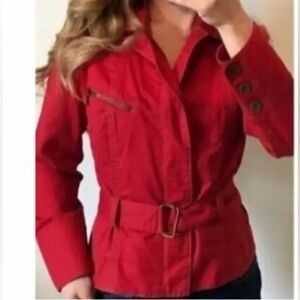 CAbi‎ Red First Mate Belted Jacket With Zipper Front Size Small 100% Cotton #401